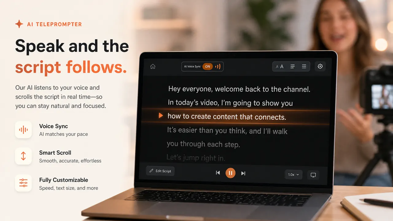 Voice Sync AI teleprompter following spoken lines